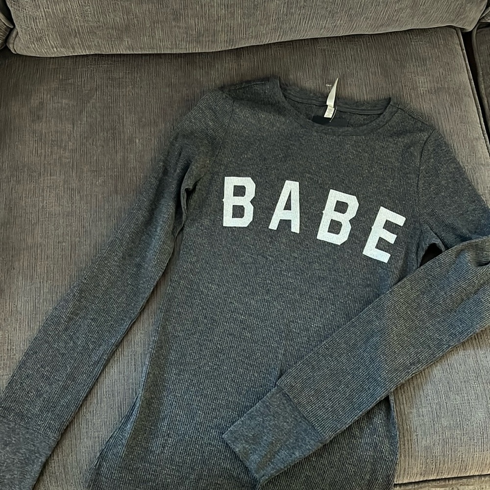 NWT! “Babe” gray thermal shirt